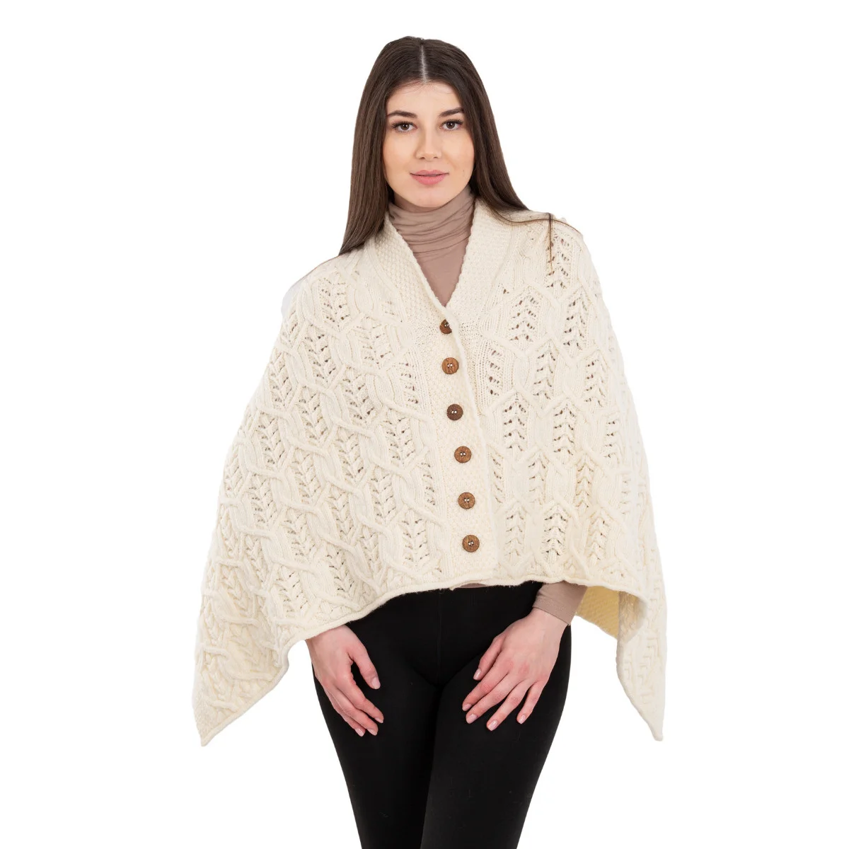 Merino Wool Ladies’ Poncho with Buttons – 100% Irish Merino Knit - Image 26 | Lily's Pad Studio
