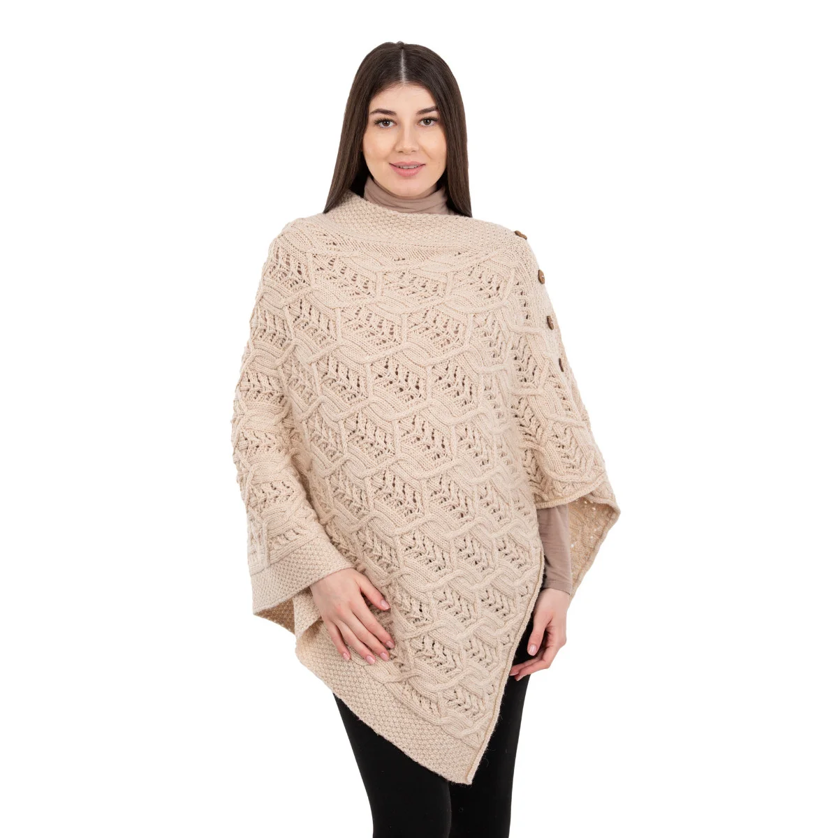 Merino Wool Ladies’ Poncho with Buttons – 100% Irish Merino Knit - Image 27 | Lily's Pad Studio
