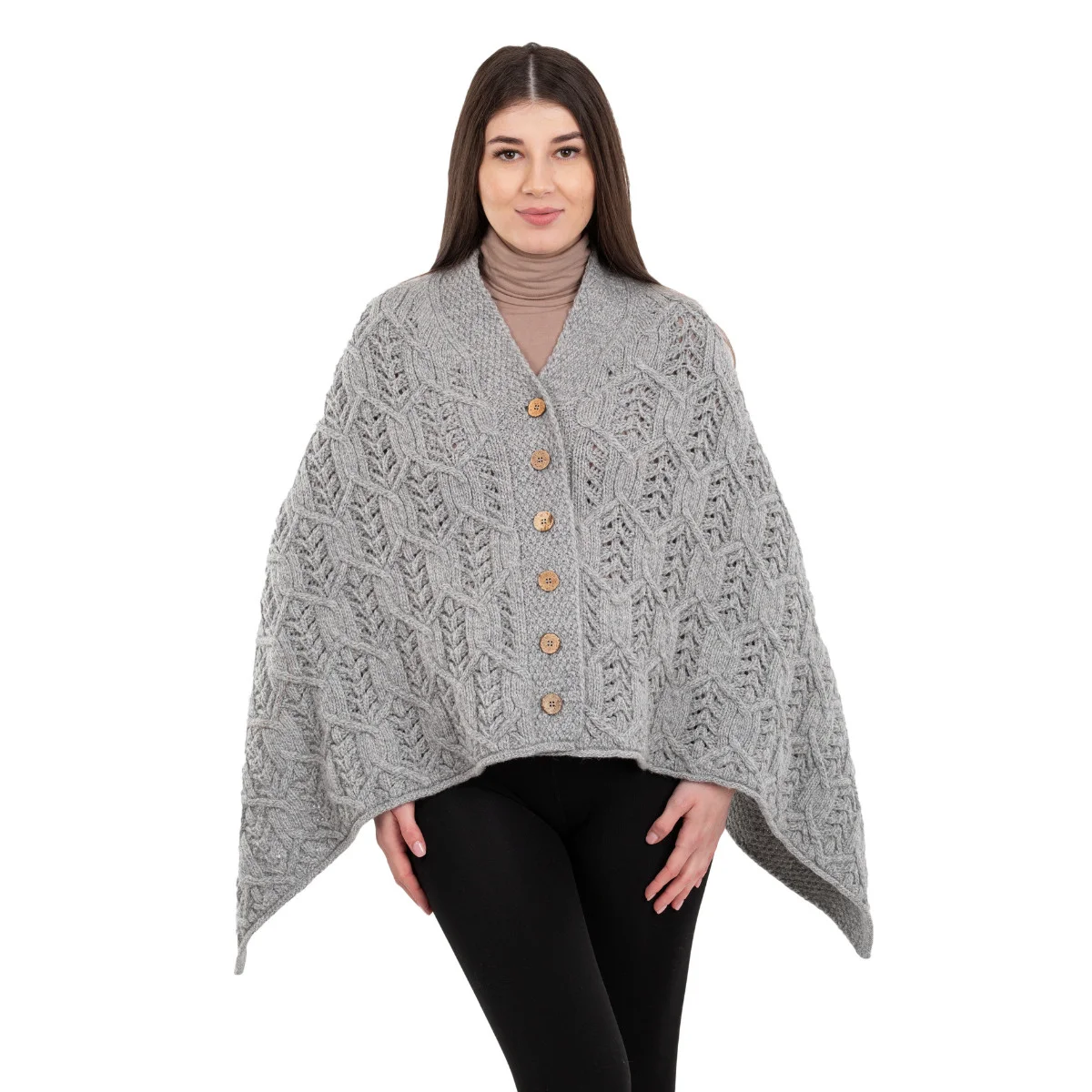 Merino Wool Ladies’ Poncho with Buttons – 100% Irish Merino Knit - Image 28 | Lily's Pad Studio
