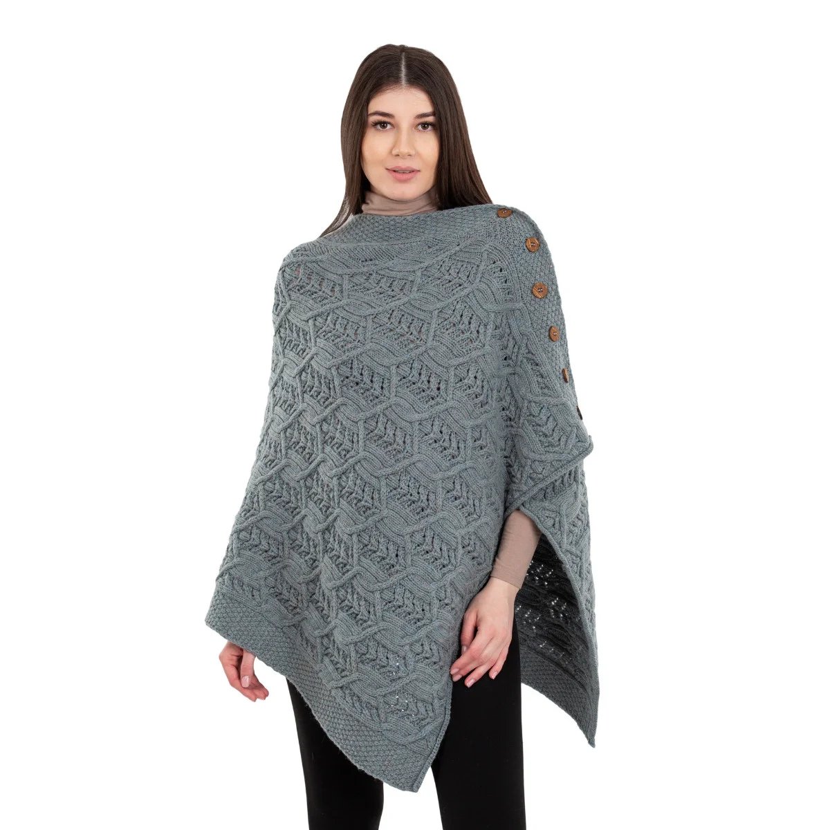 Merino Wool Ladies’ Poncho with Buttons – 100% Irish Merino Knit - Image 29 | Lily's Pad Studio