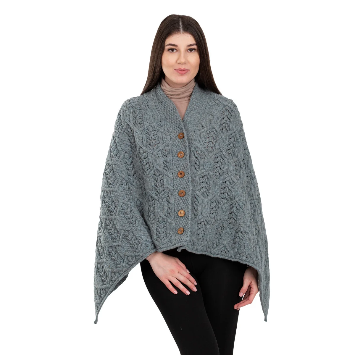 Merino Wool Ladies’ Poncho with Buttons – 100% Irish Merino Knit - Image 30 | Lily's Pad Studio
