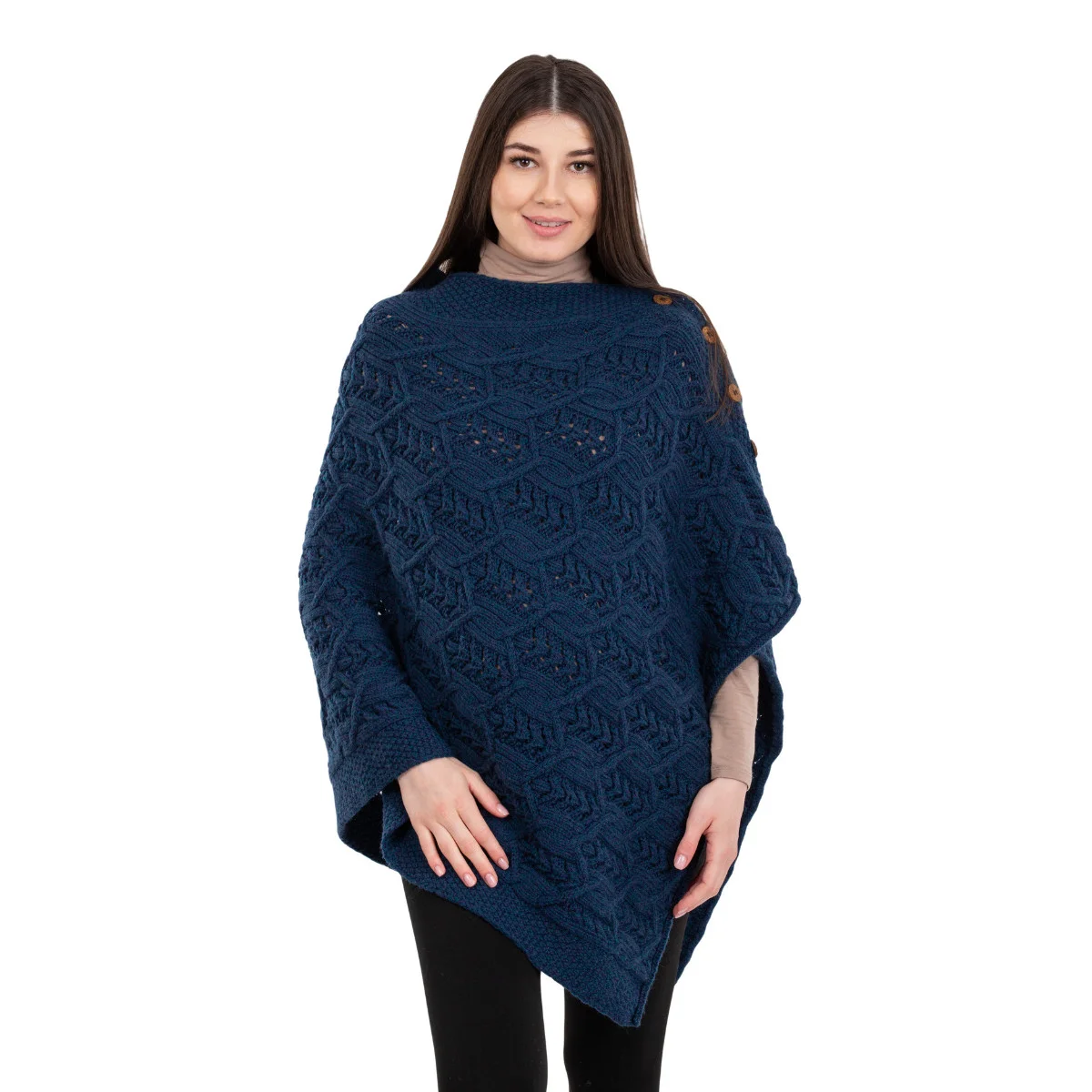 Merino Wool Ladies’ Poncho with Buttons – 100% Irish Merino Knit - Image 32 | Lily's Pad Studio
