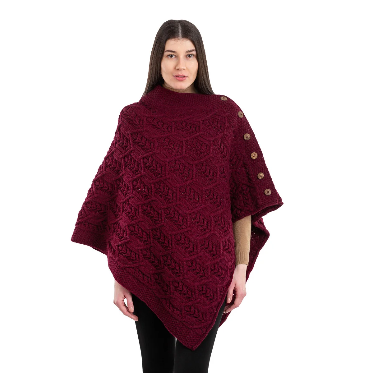 Merino Wool Ladies’ Poncho with Buttons – 100% Irish Merino Knit - Image 34 | Lily's Pad Studio