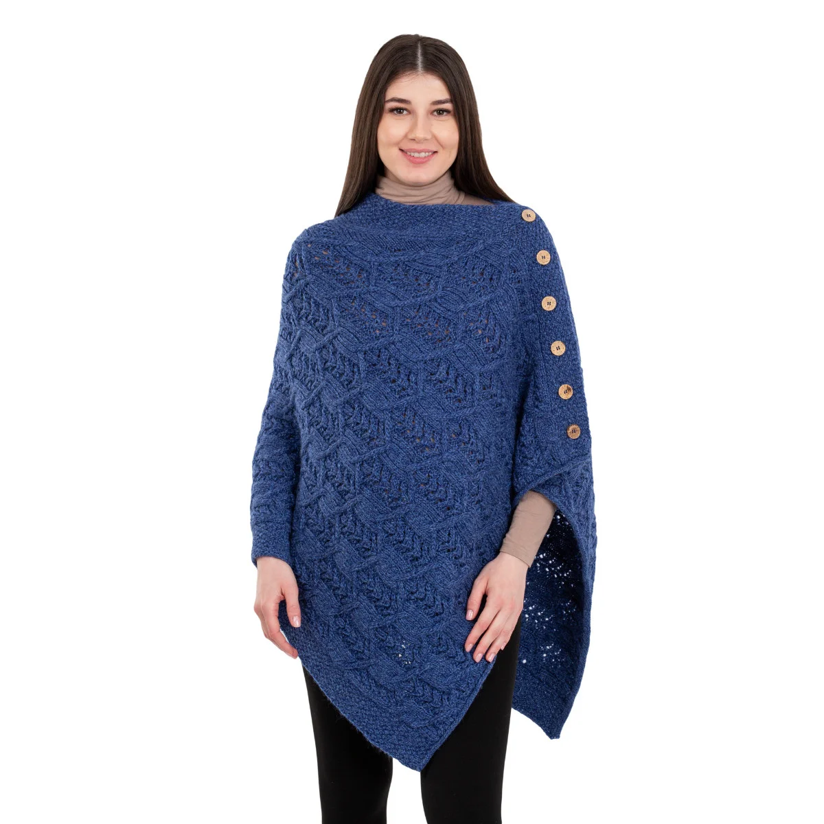 Merino Wool Ladies’ Poncho with Buttons – 100% Irish Merino Knit - Image 35 | Lily's Pad Studio