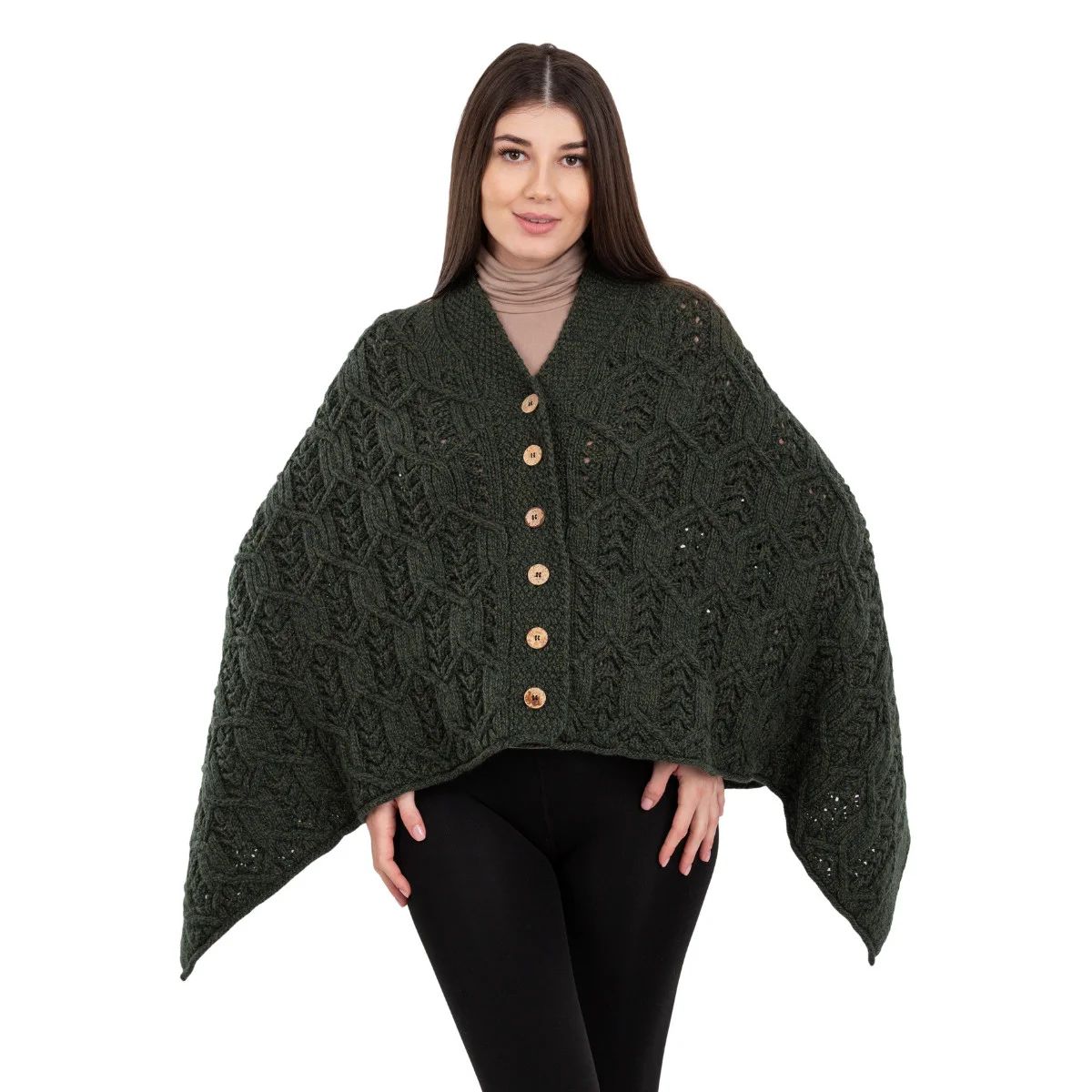 Merino Wool Ladies’ Poncho with Buttons – 100% Irish Merino Knit - Image 37 | Lily's Pad Studio
