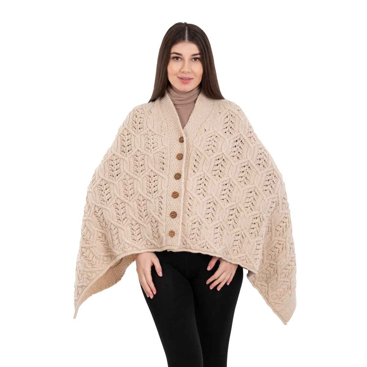 Merino Wool Ladies’ Poncho with Buttons – 100% Irish Merino Knit - Image 39 | Lily's Pad Studio