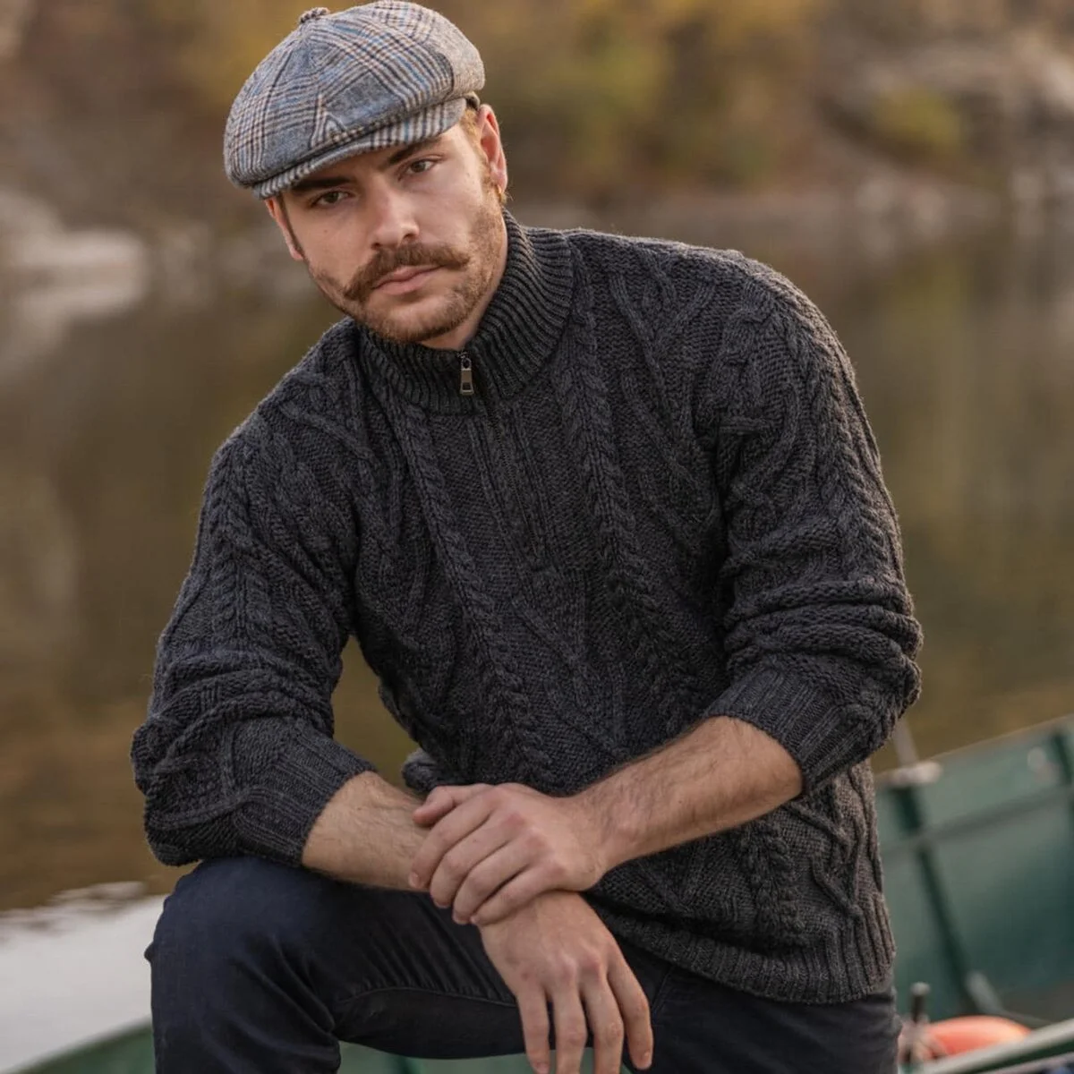 Merino Wool Aran Knit Men's Zip Sweater - Featured Product | Lily's Pad Studio
