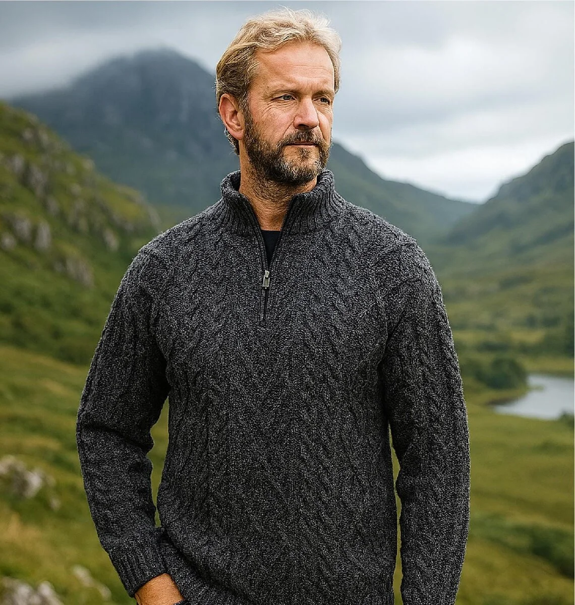 Merino Wool Aran Knit Men's Zip Sweater - Image 8 | Lily's Pad Studio