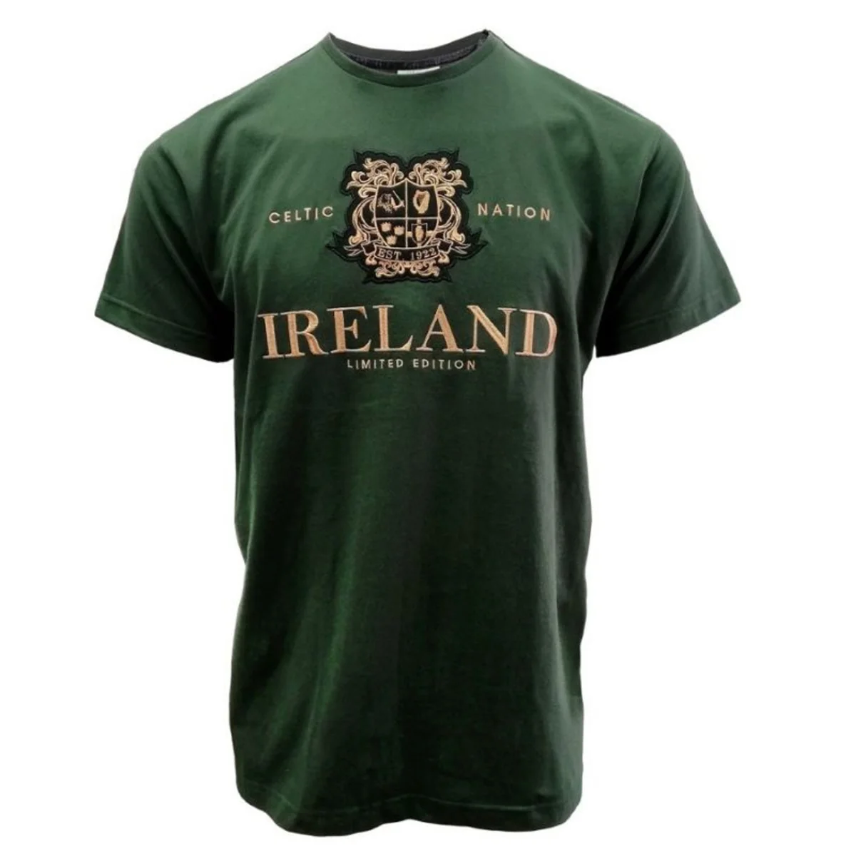 Mid Green Ireland Crest Embroidered Cotton T-Shirt | Lily's Pad Studio