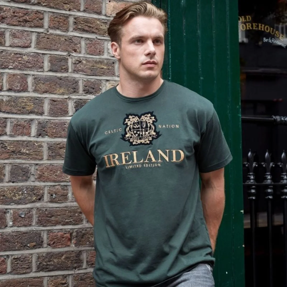 Mid Green Ireland Crest Embroidered Cotton T-Shirt - Image 4 | Lily's Pad Studio