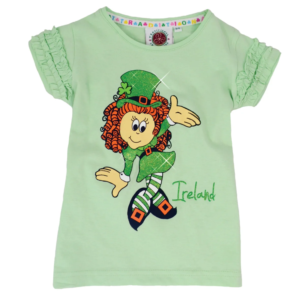 Mint Green Leprechaun Girl Ruffle Sleeve Tee | Lily's Pad Studio