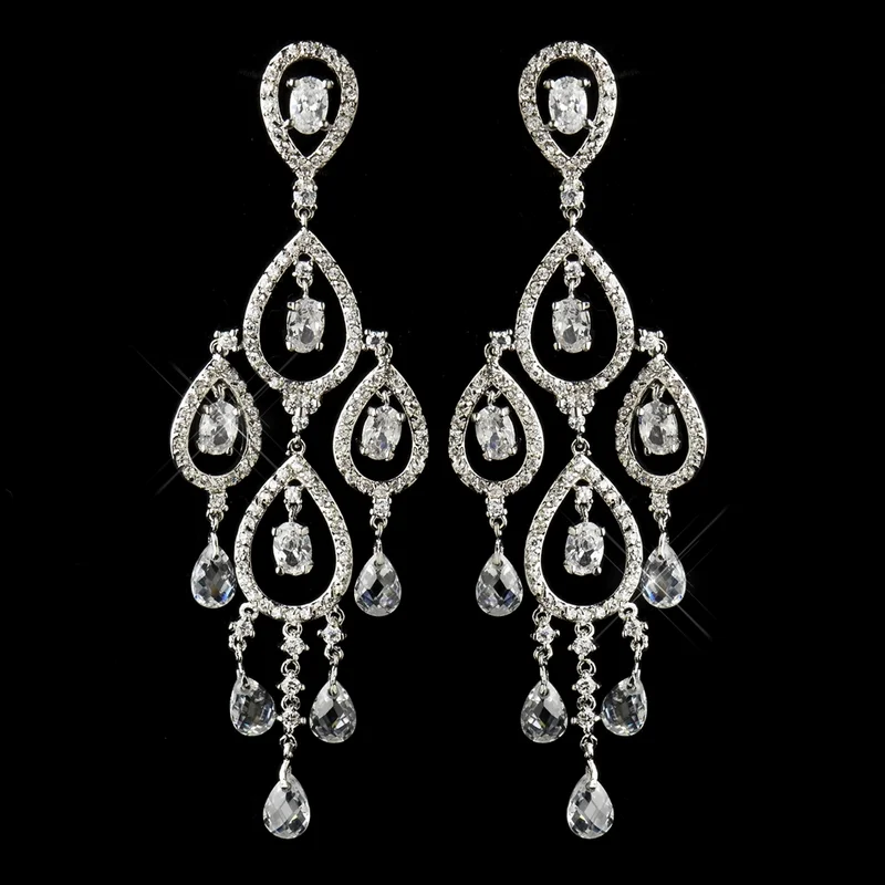 Antique Silver Austrian Crystal Bridal Necklace & Chandelier Earrings Set – Wedding Jewelry - Image 2 | Lily's Pad Studio