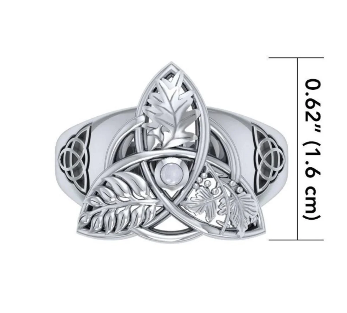 Oak, Ash & Thorn Trinity Knot Silver Ring with Rainbow Moonstone - Image 3 | Lily's Pad Studio