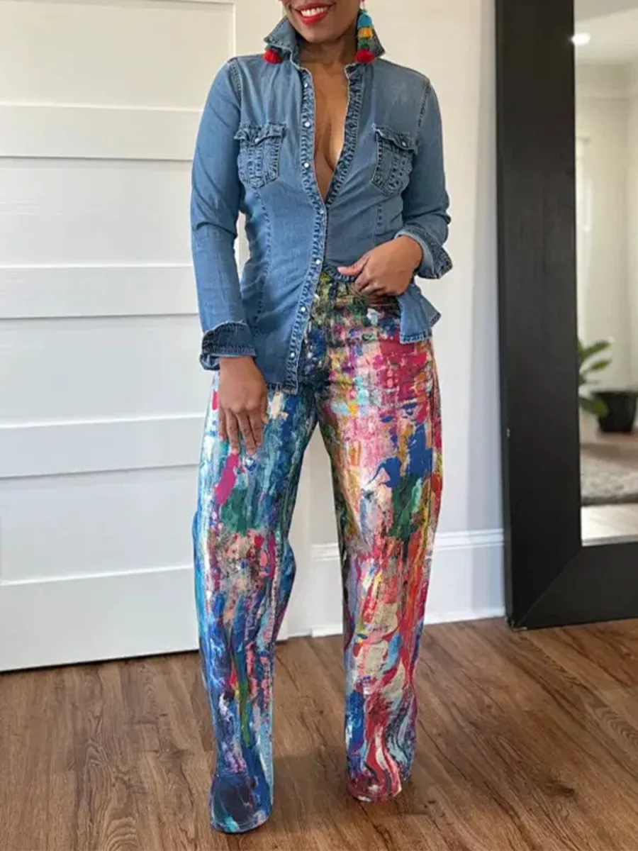 Painted Wide Leg Pants - Image 3 | Lily's Pad Studio