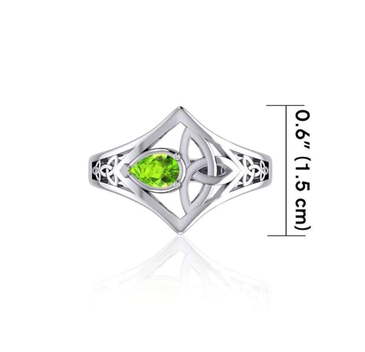 Peridot Gemstone Trinity Knot Engraved Silver Ring – Celtic Symbol Jewelry - Image 4 | Lily's Pad Studio