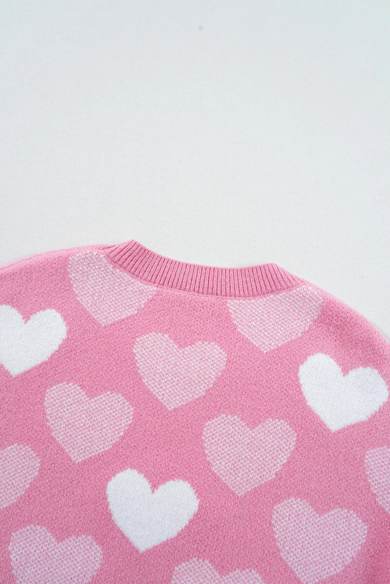 Pink Pearled Heart Print Valentines Crew Neck Sweater - Image 11 | Lily's Pad Studio