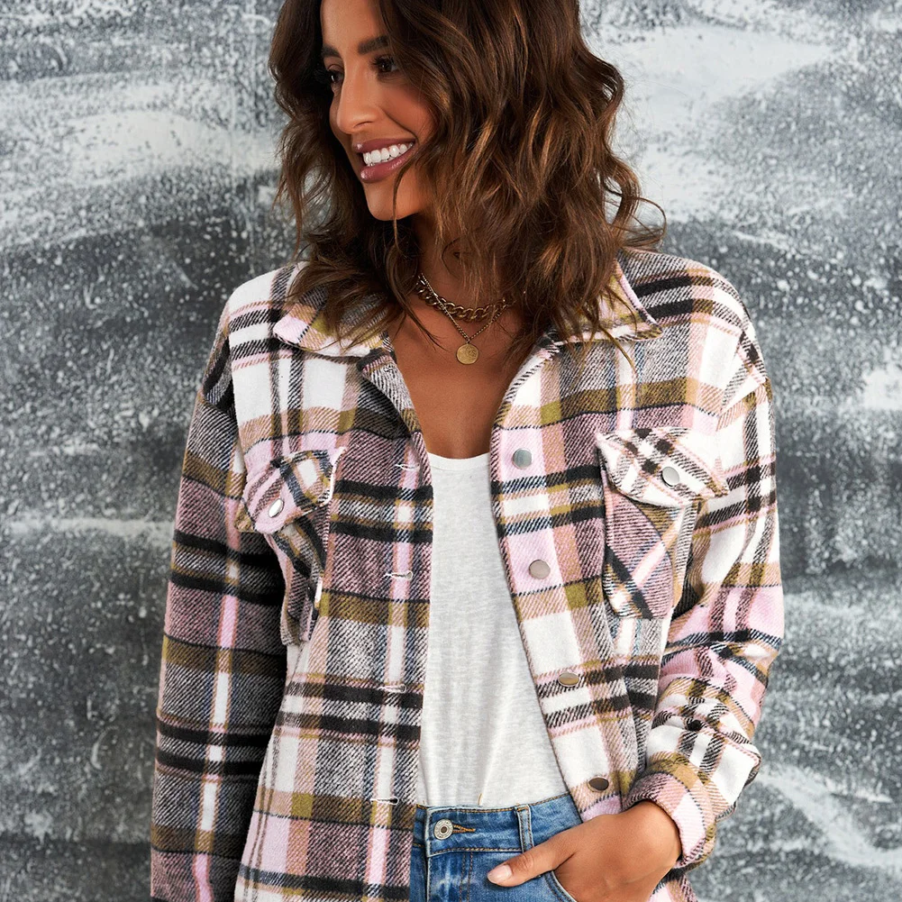 Plaid Button Front Shirt Jacket with Breast Pockets – Casual Layered Shacket - Image 5 | Lily's Pad Studio