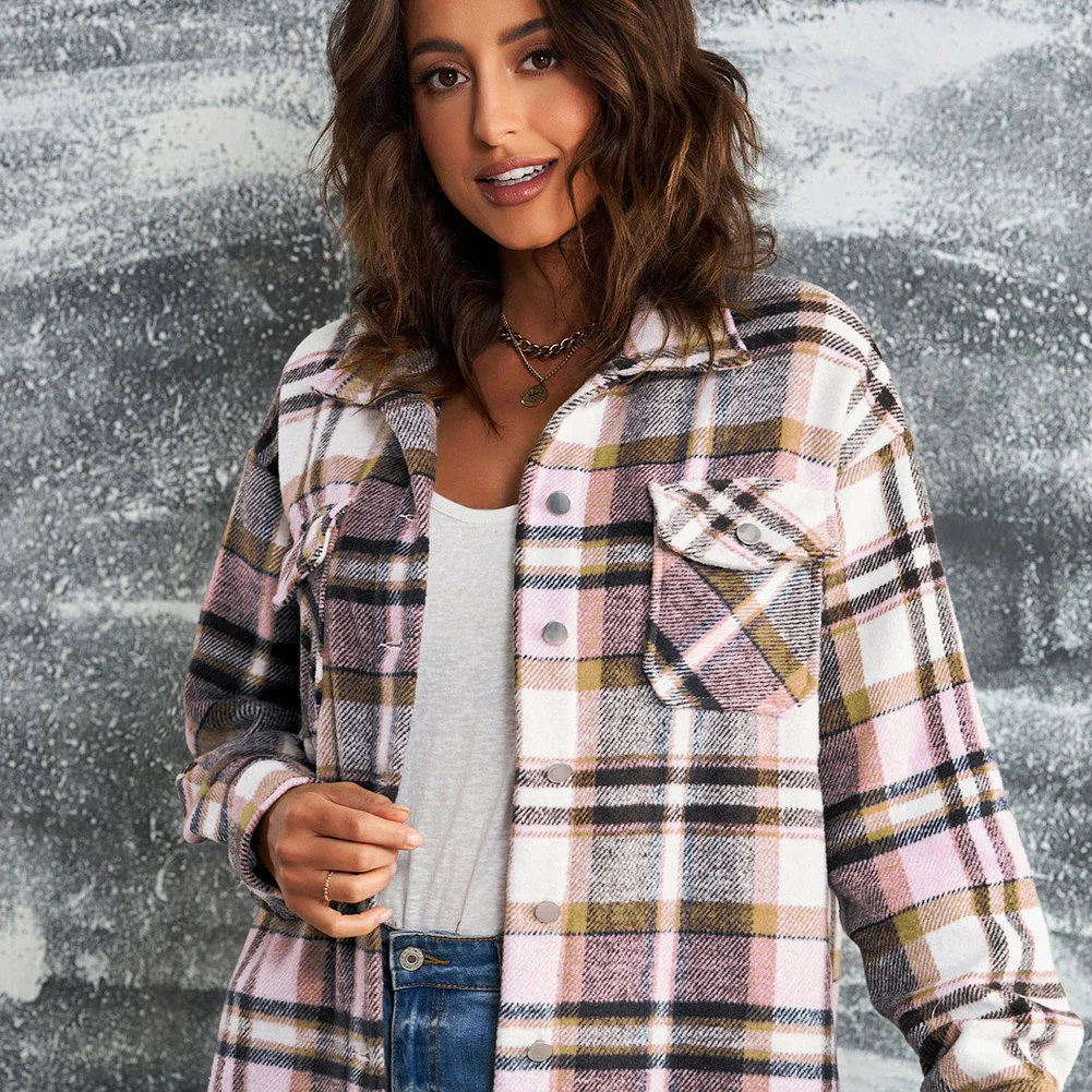 Plaid Button Front Shirt Jacket with Breast Pockets – Casual Layered Shacket - Image 7 | Lily's Pad Studio
