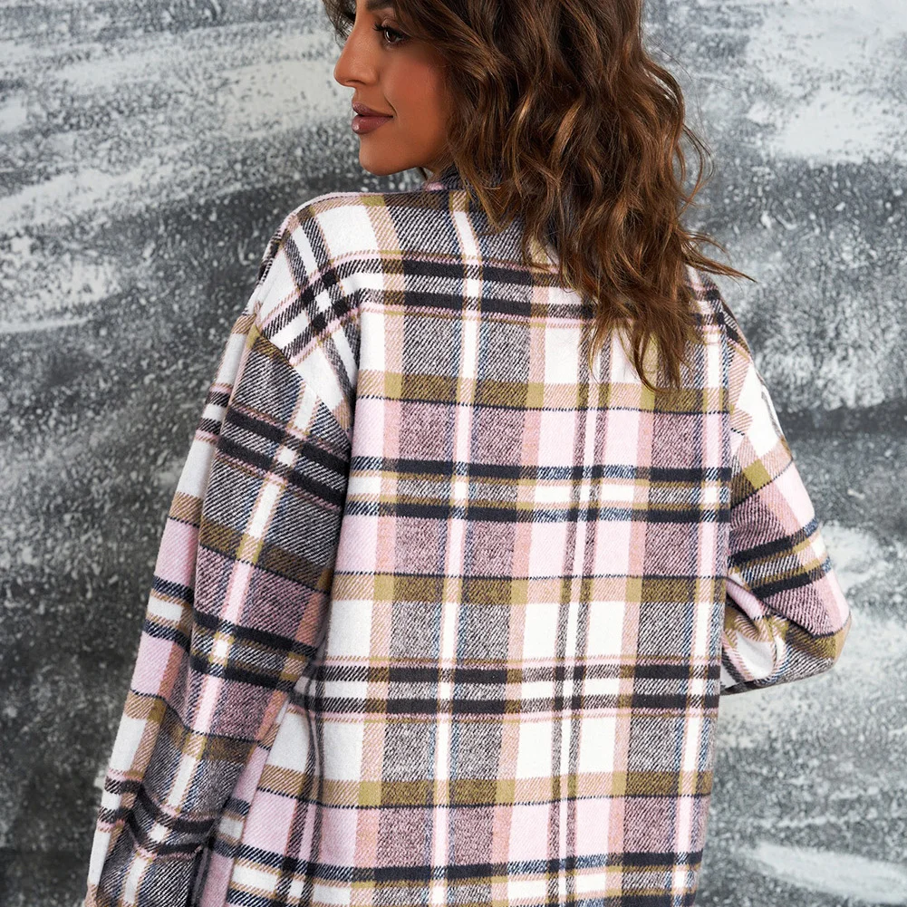 Plaid Button Front Shirt Jacket with Breast Pockets – Casual Layered Shacket - Image 8 | Lily's Pad Studio