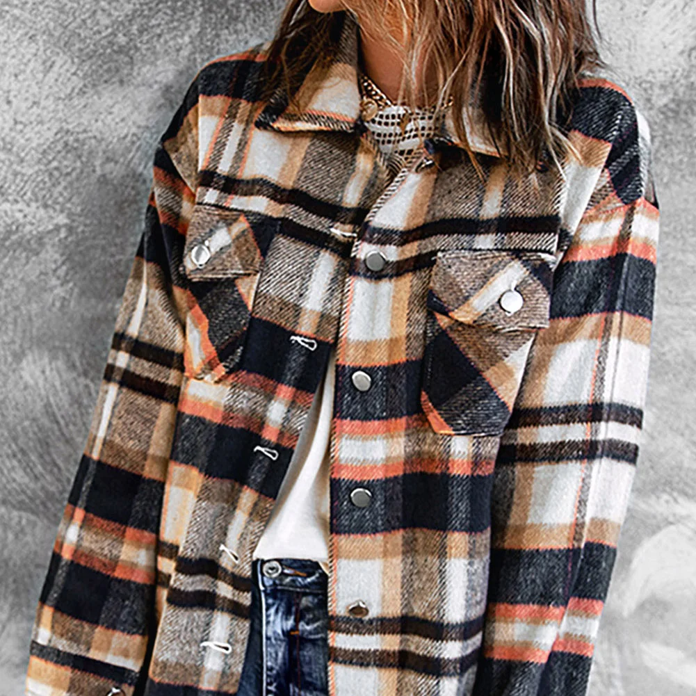 Plaid Button Front Shirt Jacket with Breast Pockets – Casual Layered Shacket - Image 2 | Lily's Pad Studio