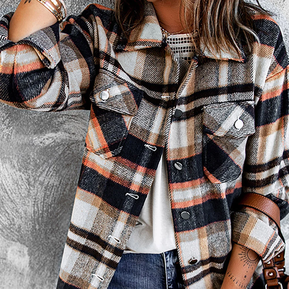Plaid Button Front Shirt Jacket with Breast Pockets – Casual Layered Shacket - Image 3 | Lily's Pad Studio