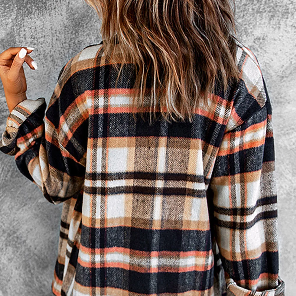 Plaid Button Front Shirt Jacket with Breast Pockets – Casual Layered Shacket - Image 4 | Lily's Pad Studio