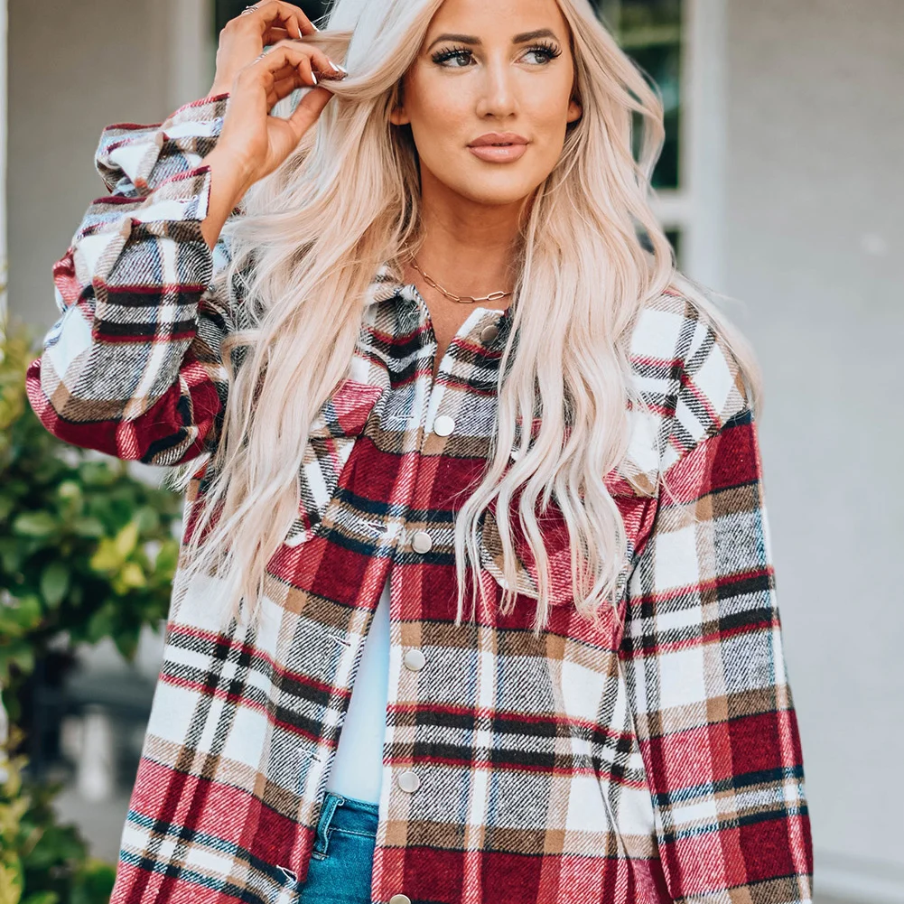 Plaid Button Front Shirt Jacket with Breast Pockets – Casual Layered Shacket - Image 9 | Lily's Pad Studio