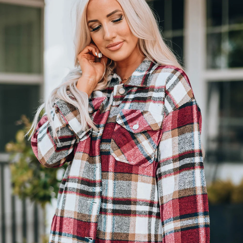 Plaid Button Front Shirt Jacket with Breast Pockets – Casual Layered Shacket - Image 10 | Lily's Pad Studio