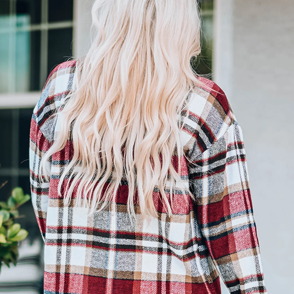 Plaid Button Front Shirt Jacket with Breast Pockets – Casual Layered Shacket - Image 11 | Lily's Pad Studio