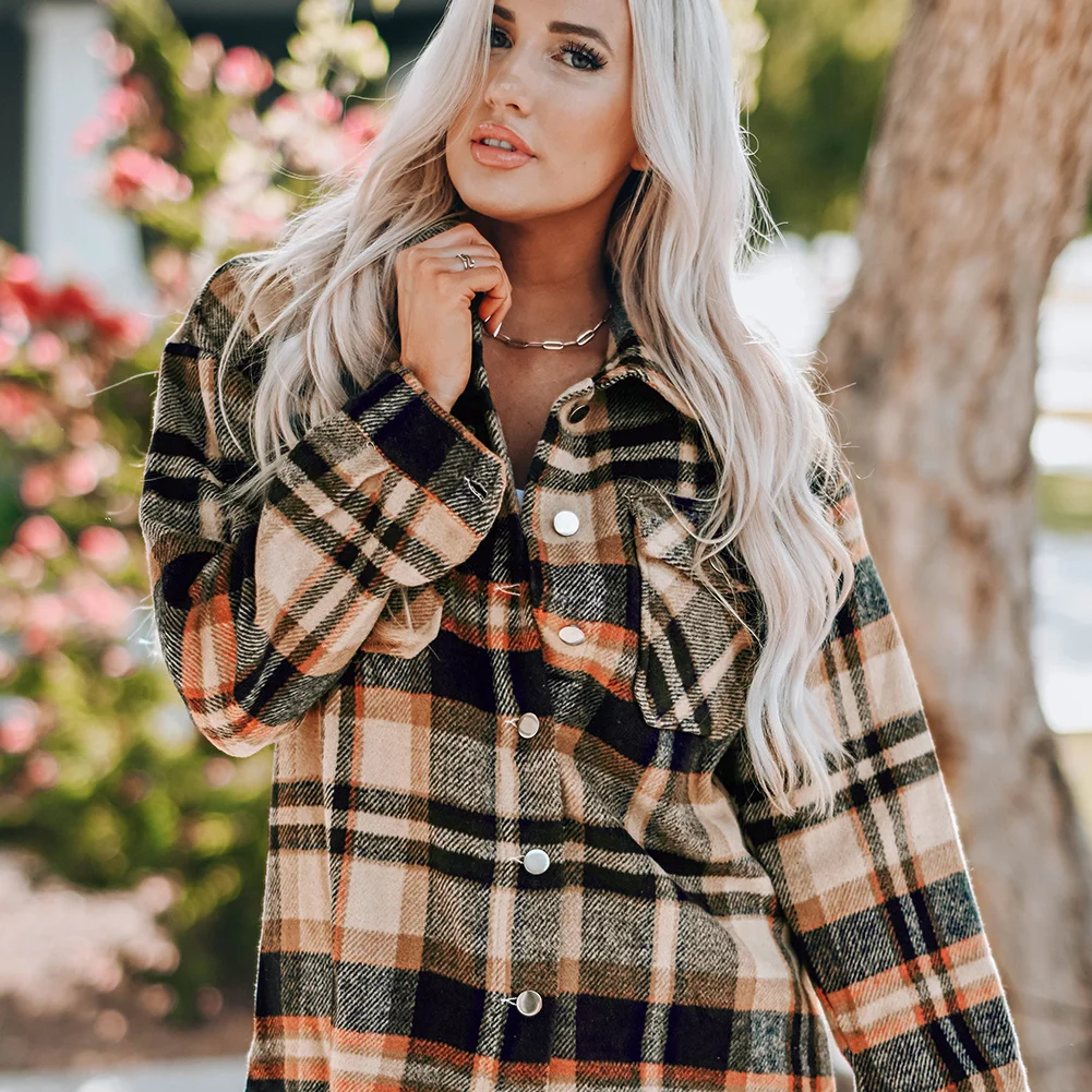 Plaid Button Front Shirt Jacket with Breast Pockets – Casual Layered Shacket - Image 12 | Lily's Pad Studio
