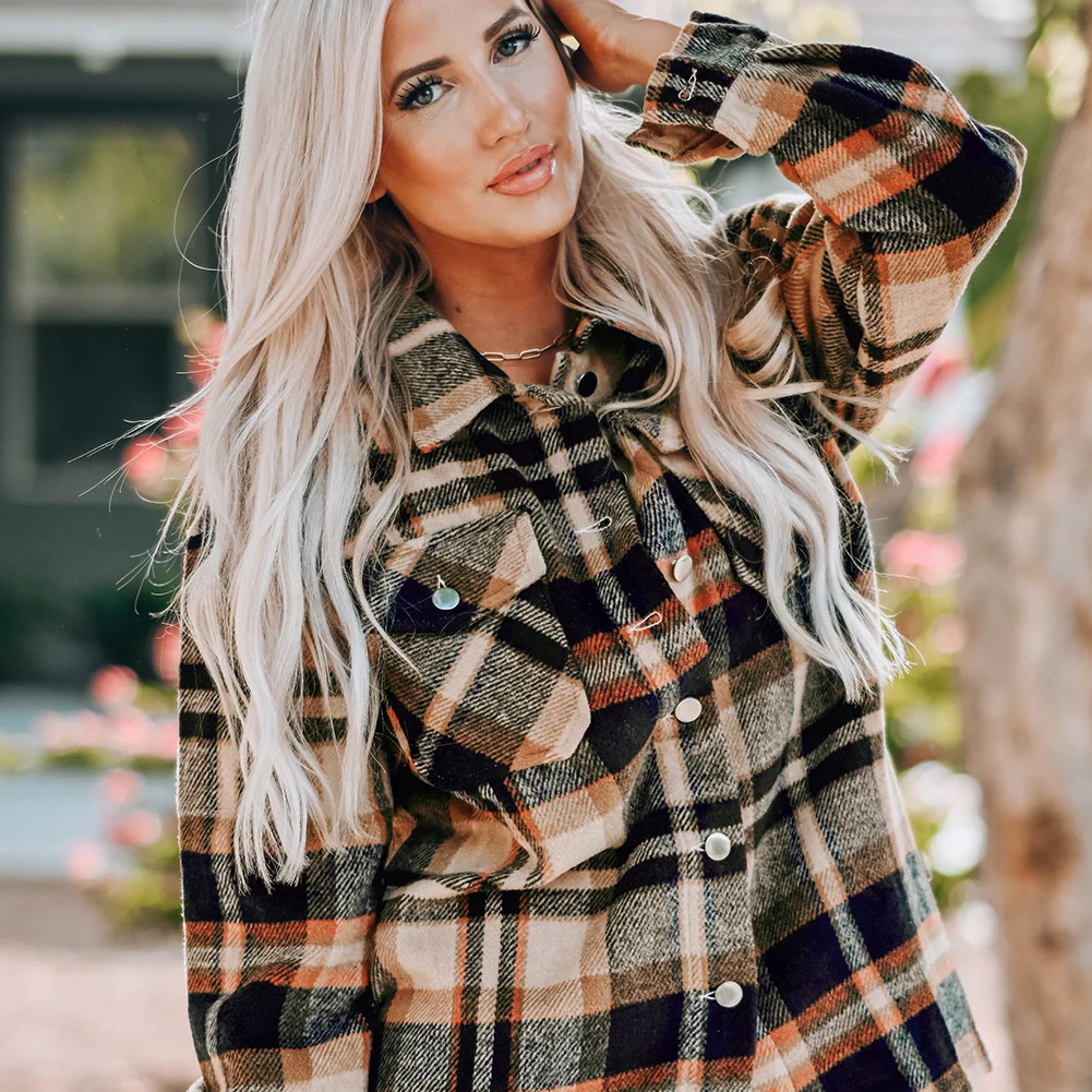 Plaid Button Front Shirt Jacket with Breast Pockets – Casual Layered Shacket - Image 13 | Lily's Pad Studio