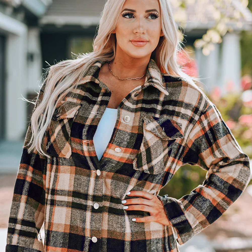 Plaid Button Front Shirt Jacket with Breast Pockets – Casual Layered Shacket - Image 14 | Lily's Pad Studio