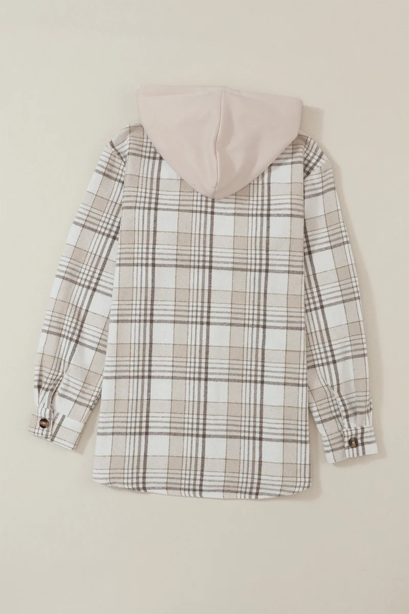 Plaid Removable Hood Button Up Shacket – Stylish Layered Shirt Jacket - Image 10 | Lily's Pad Studio