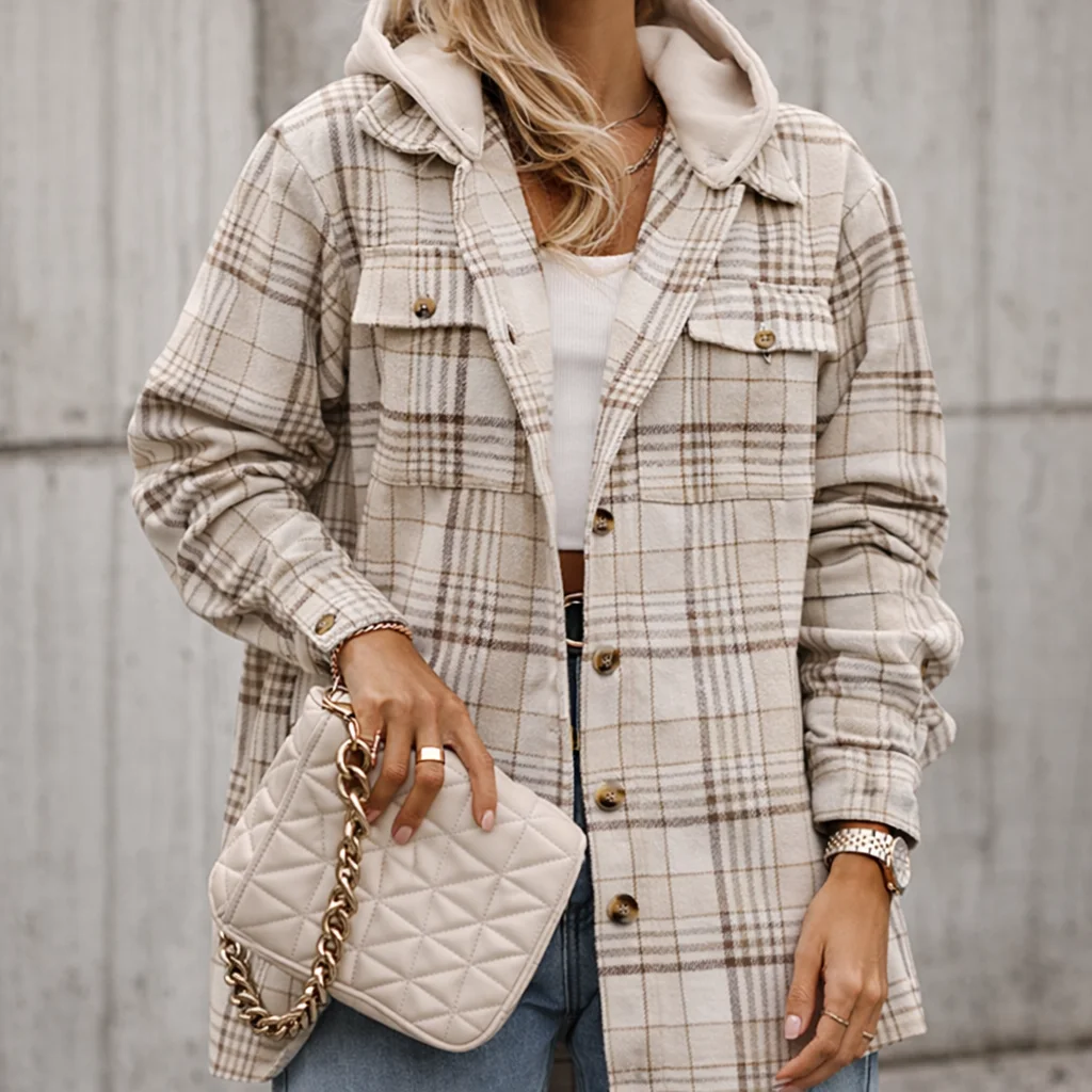 Plaid Removable Hood Button Up Shacket – Stylish Layered Shirt Jacket - Featured Product | Lily's Pad Studio