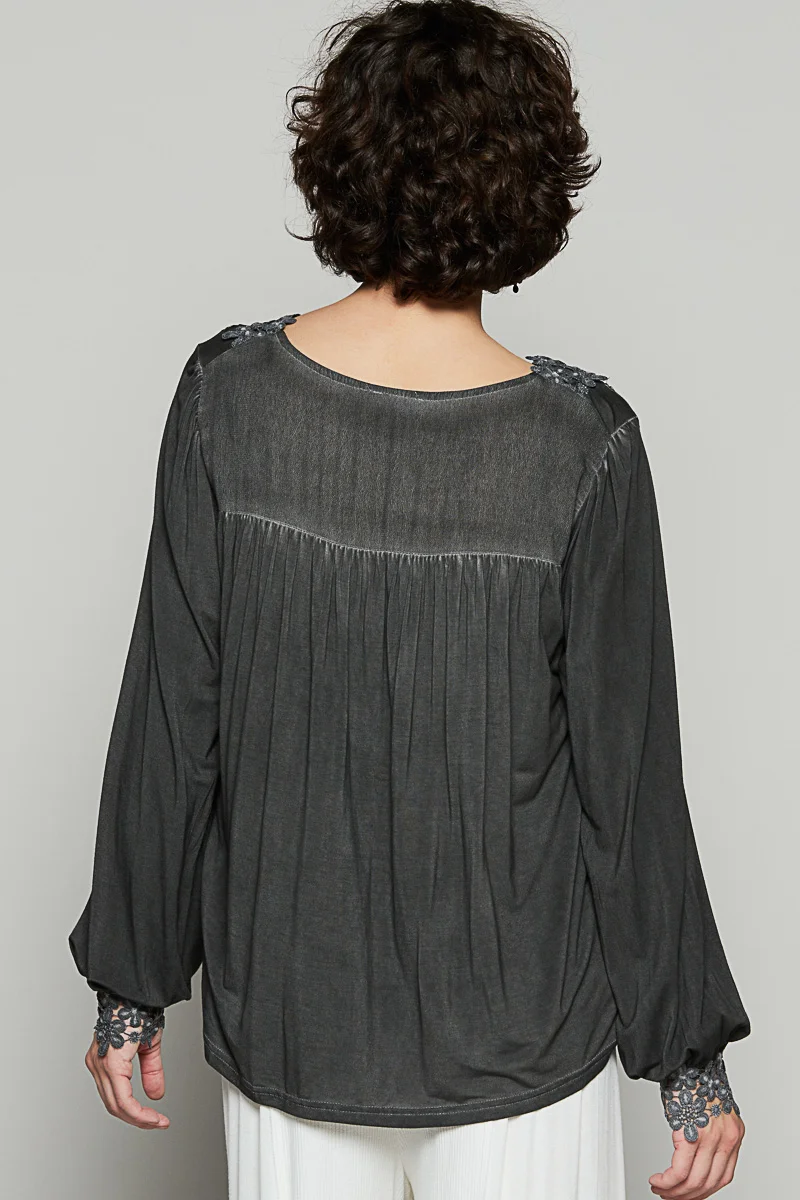 POL Floral Embroidery Woven Top with Lace Trim – Women’s Boho Blouse - Image 6 | Lily's Pad Studio
