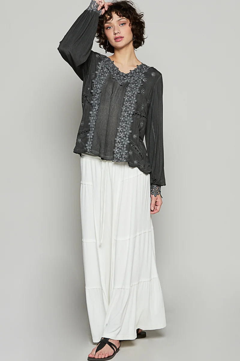 POL Floral Embroidery Woven Top with Lace Trim – Women’s Boho Blouse - Image 7 | Lily's Pad Studio
