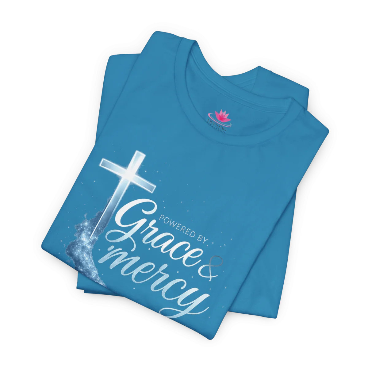Powered by Grace & Mercy T-Shirt – Inspirational Christian Bible Verse Tee - Image 23 | Lily's Pad Studio