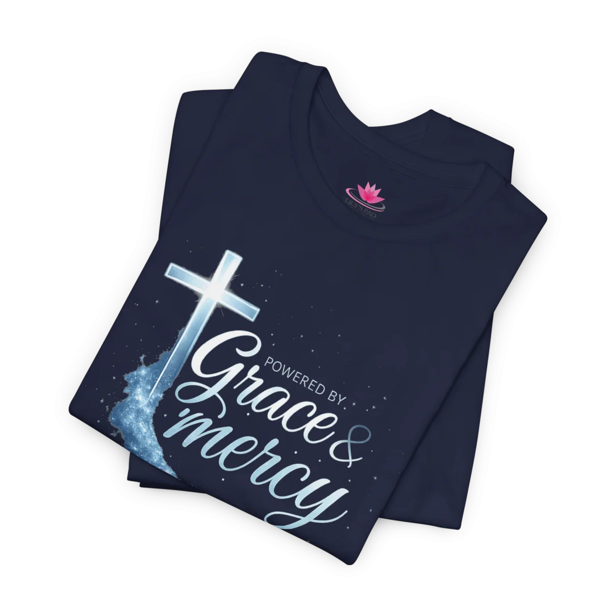 Powered by Grace & Mercy T-Shirt – Inspirational Christian Bible Verse Tee - Image 19 | Lily's Pad Studio