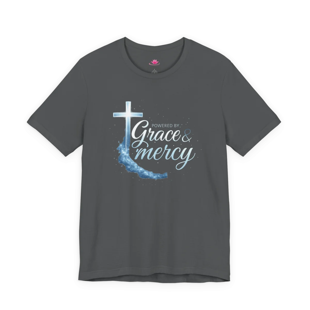 Powered by Grace & Mercy T-Shirt – Inspirational Christian Bible Verse Tee - Image 6 | Lily's Pad Studio