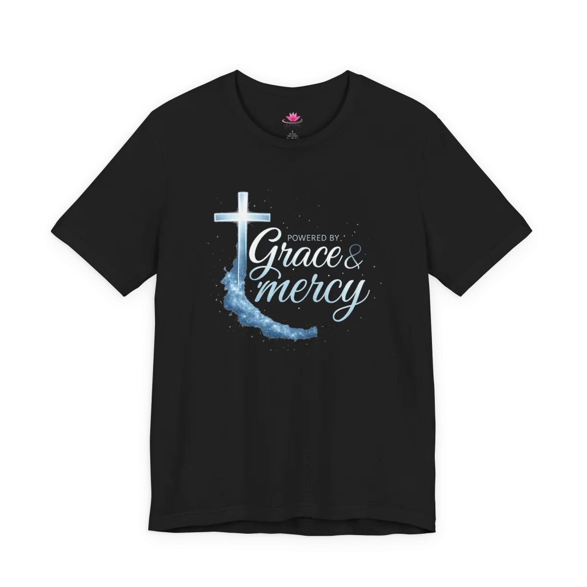 Powered by Grace & Mercy T-Shirt – Inspirational Christian Bible Verse Tee - Image 7 | Lily's Pad Studio