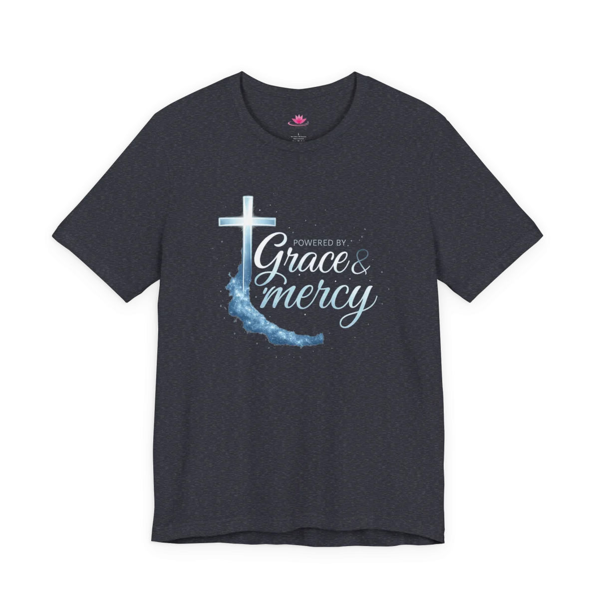 Powered by Grace & Mercy T-Shirt – Inspirational Christian Bible Verse Tee - Image 4 | Lily's Pad Studio