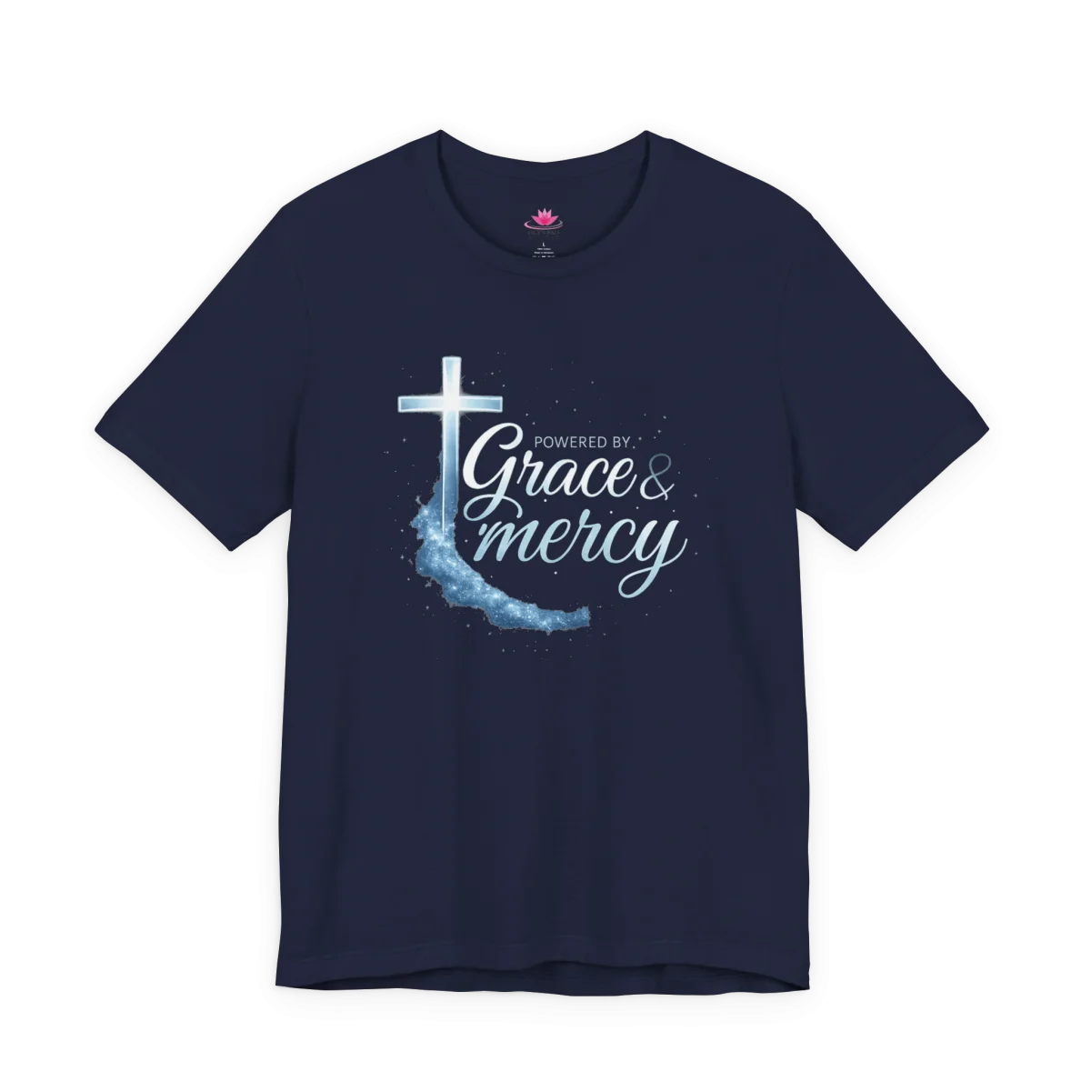 Powered by Grace & Mercy T-Shirt – Inspirational Christian Bible Verse Tee - Image 13 | Lily's Pad Studio
