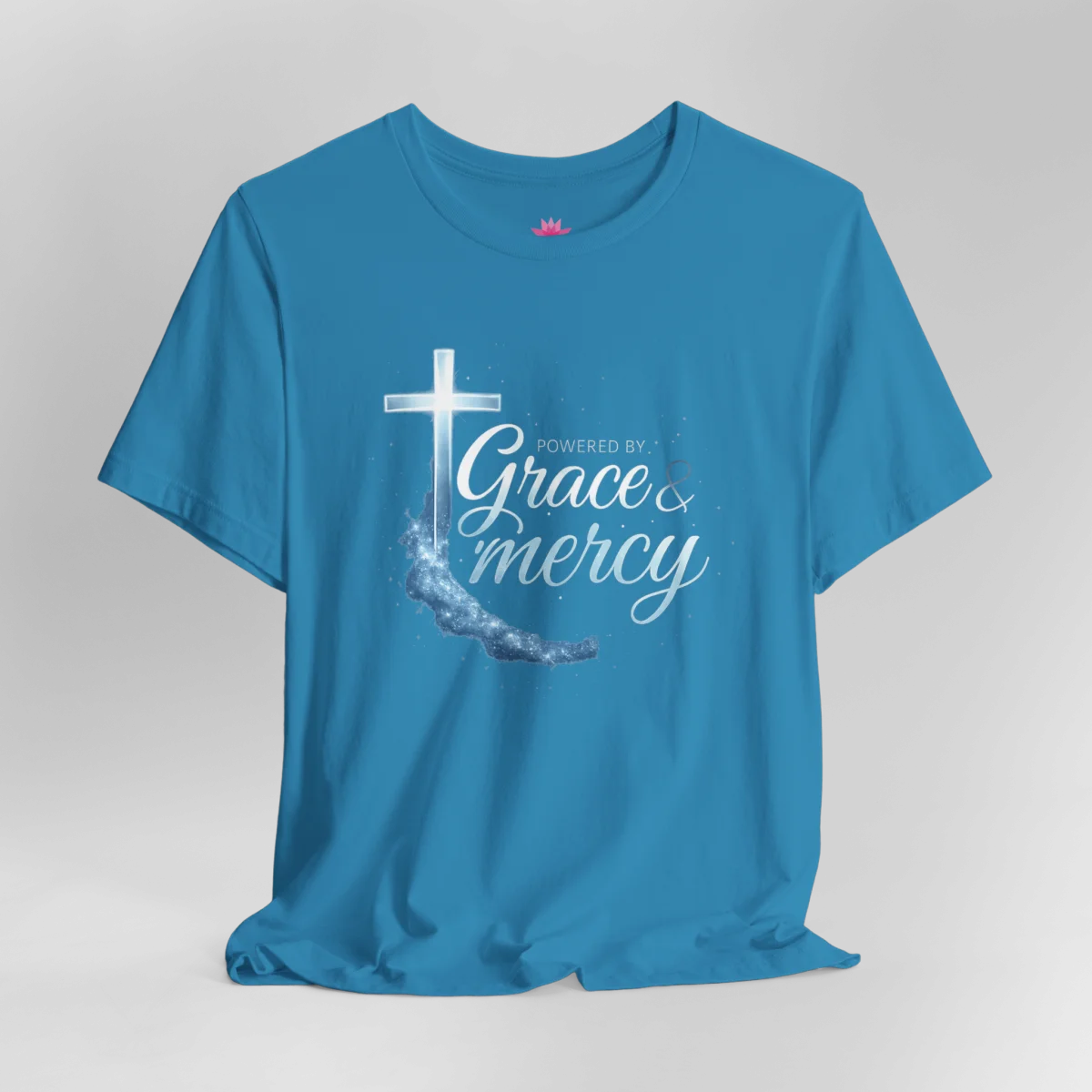 Powered by Grace & Mercy T-Shirt – Inspirational Christian Bible Verse Tee - Image 17 | Lily's Pad Studio