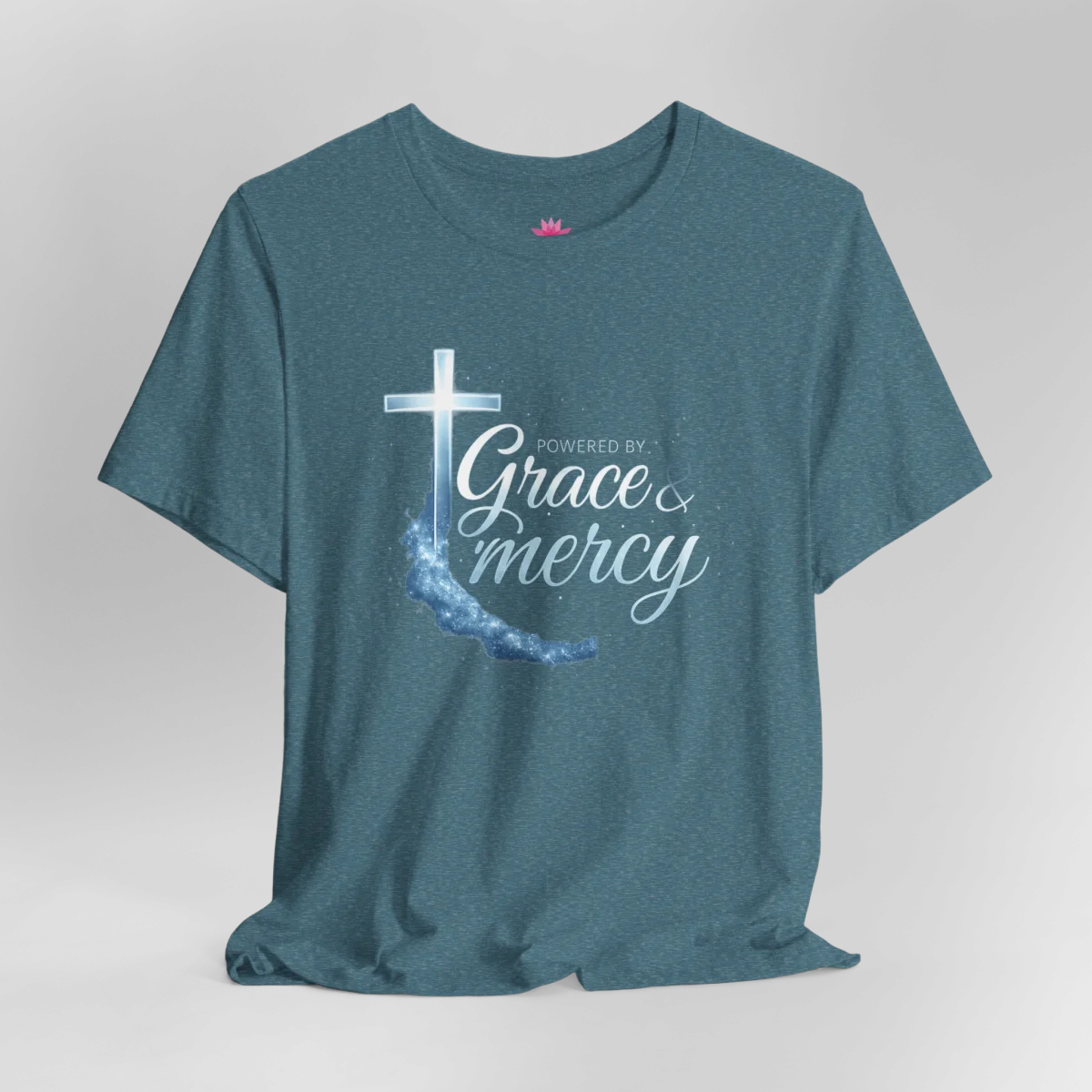 Powered by Grace & Mercy T-Shirt – Inspirational Christian Bible Verse Tee - Image 18 | Lily's Pad Studio
