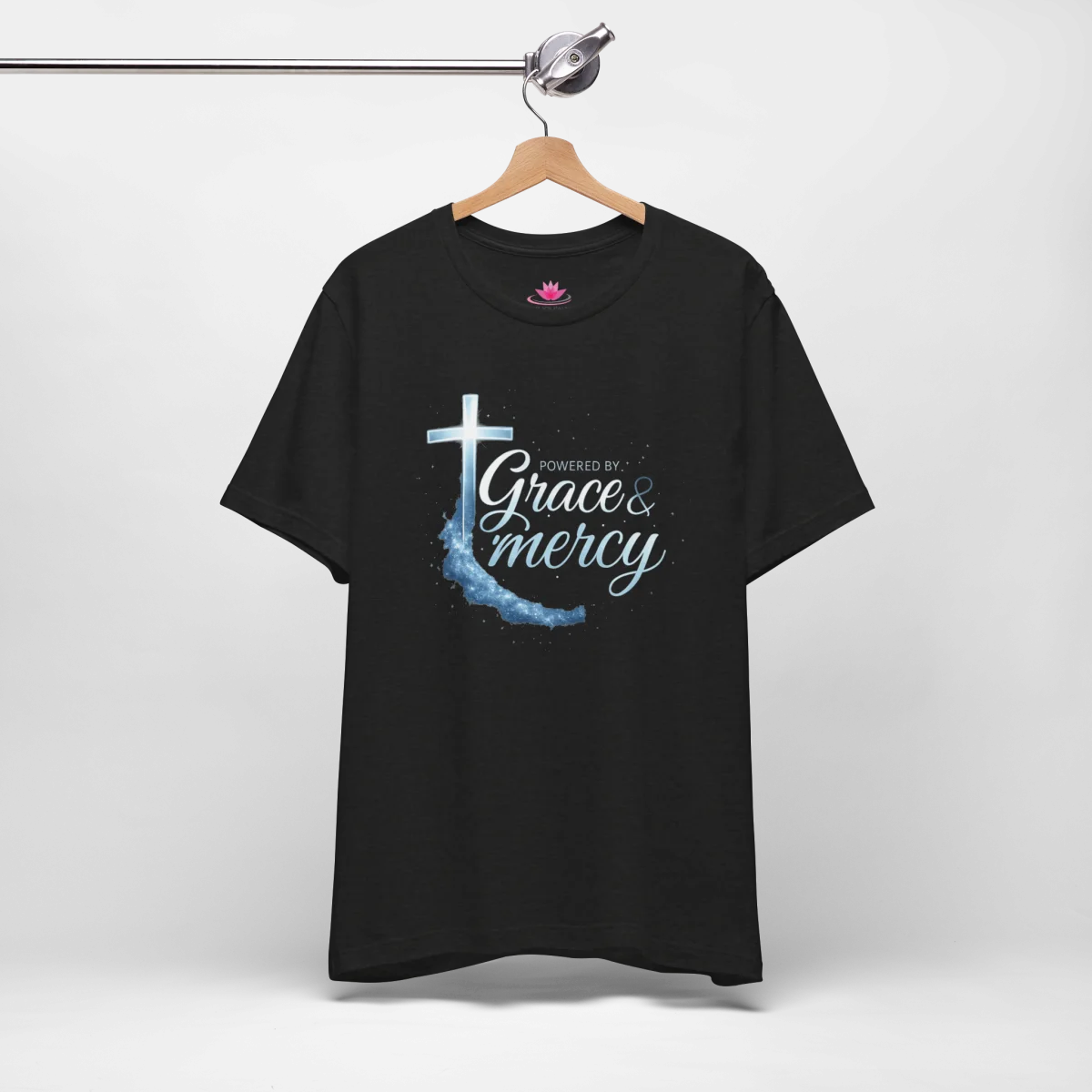 Powered by Grace & Mercy T-Shirt – Inspirational Christian Bible Verse Tee - Image 27 | Lily's Pad Studio