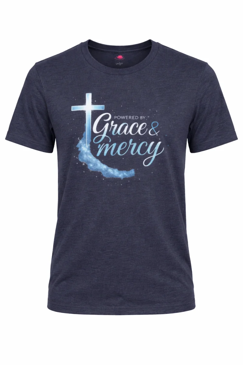 Powered by Grace & Mercy T-Shirt – Inspirational Christian Bible Verse Tee - Image 20 | Lily's Pad Studio