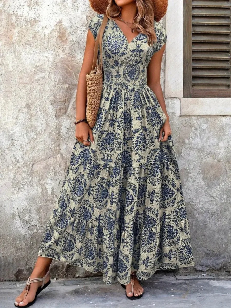 Printed Cap Sleeve Maxi Dress - Image 2 | Lily's Pad Studio