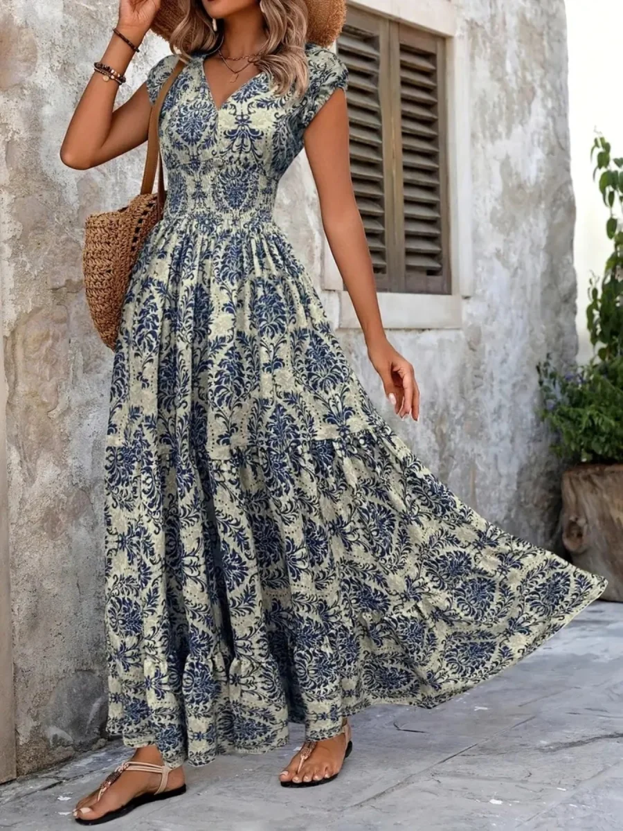 Printed Cap Sleeve Maxi Dress - Image 3 | Lily's Pad Studio