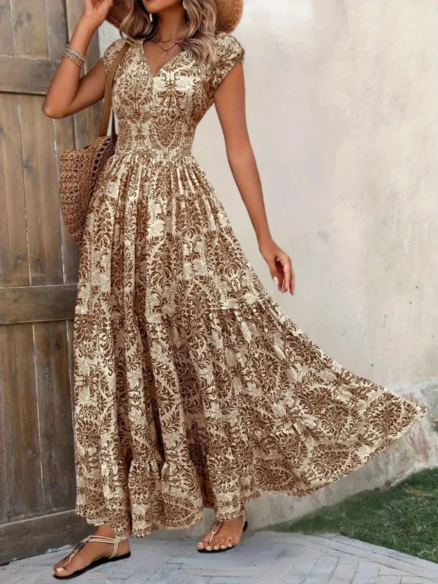 Printed Cap Sleeve Maxi Dress - Image 5 | Lily's Pad Studio