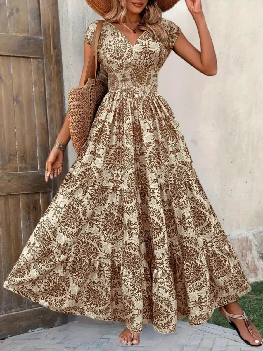 Printed Cap Sleeve Maxi Dress - Image 7 | Lily's Pad Studio
